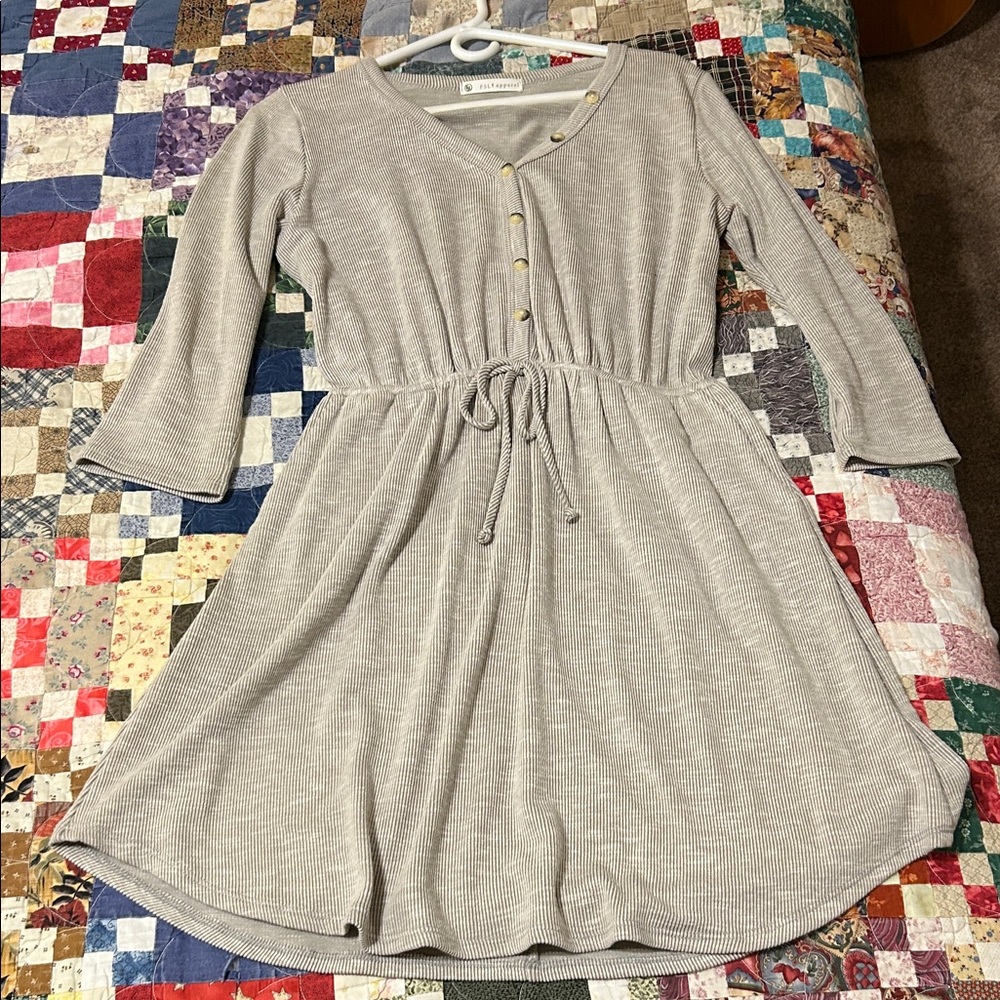 Charming Gray Woman’s Dress with Button Detail